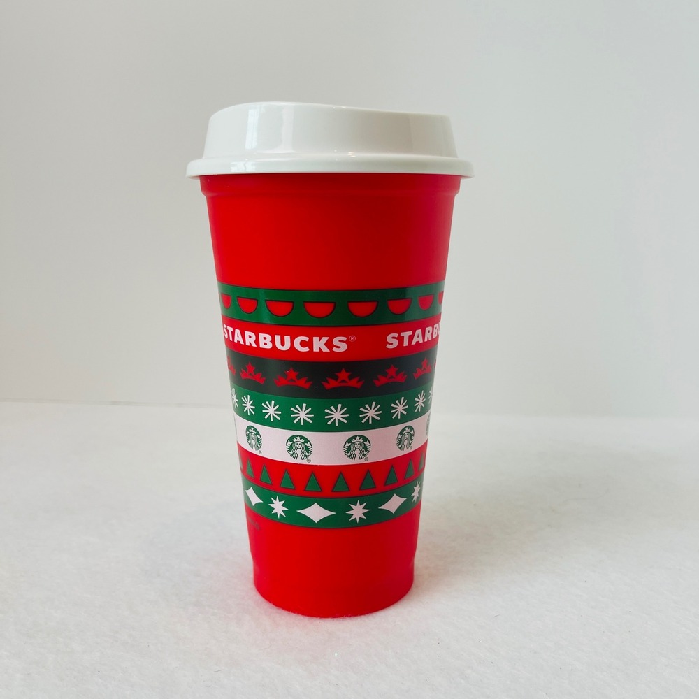 Starbucks Reusable Holiday Red Cup Fair Isle Christmas Travel Tumbler‎ 16oz Hot